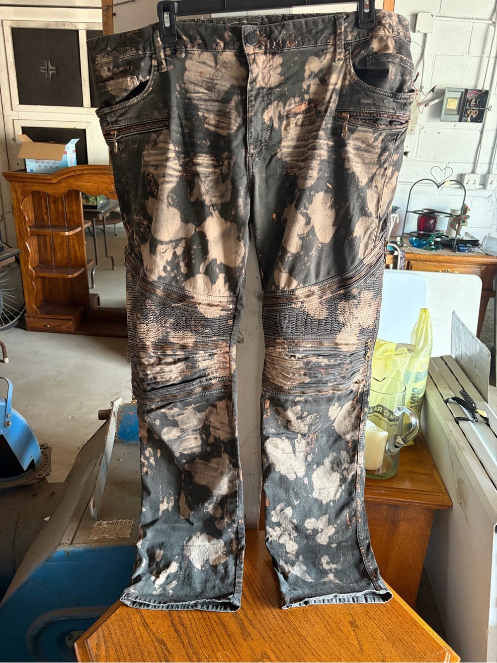 Men's Black Bleach-Effect Biker Jeans Robin’s Jean Brand